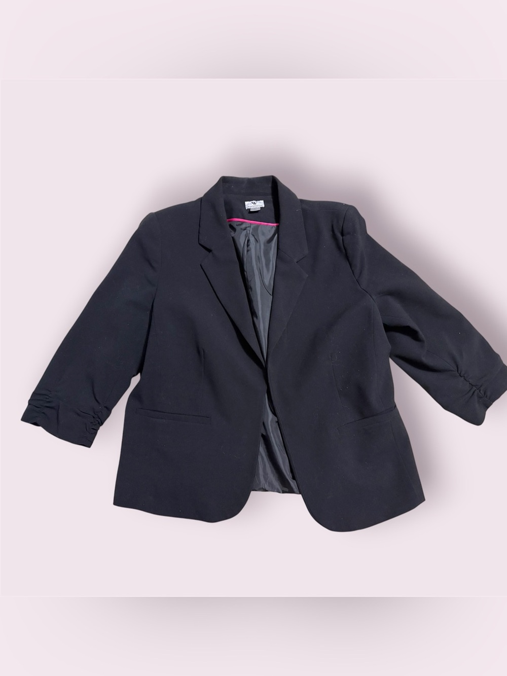 Worthington Black Ruched 3/4 Sleeve Open Front Blazer Jacket - Size Large